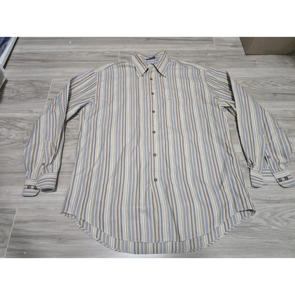 FACONNABLE Button Shirt Mens Striped Large Brown